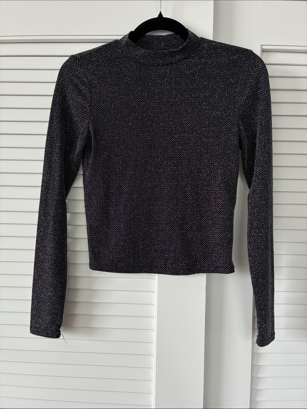 Forever 21 Black Sparkle Mock Neck Long-Sleeve Top
